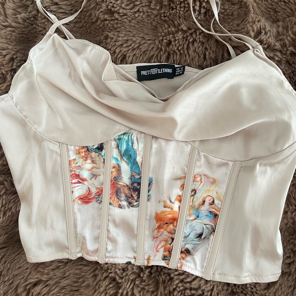 PrettyLittleThing Cream Artistic Print Camisole